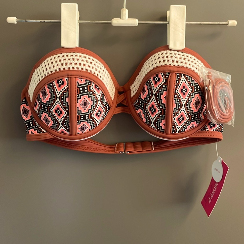 Xhilaration Rust Tribal Print Crochet‎ Push Up Bikini Top Small NWT